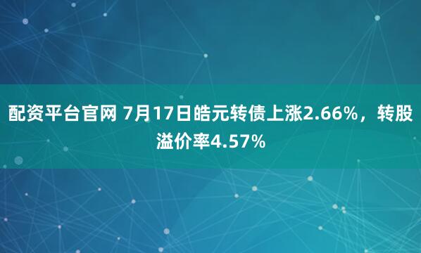 配资平台官网 7月17日皓元转债上涨2.66%,转股溢价率4.57%